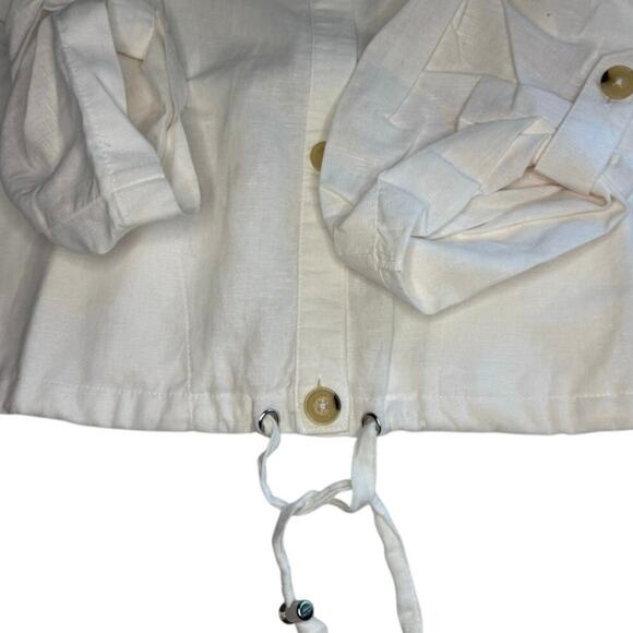 Liz Claiborne White Linen Blend Blouse Women's XL Button Down and Drawstring - Picture 3 of 6